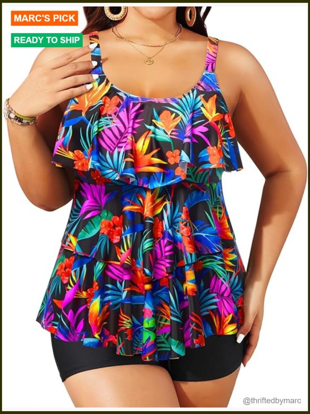 Plus Size Tankini Swimsuit with Shorts Tummy Control Two Piece Bathing Suit